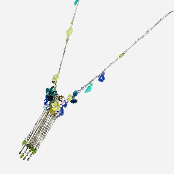 Betsey Johnson Hummingbird Flower Statement Necklace 29"  Tassel Spring Ahead - Picture 12 of 14
